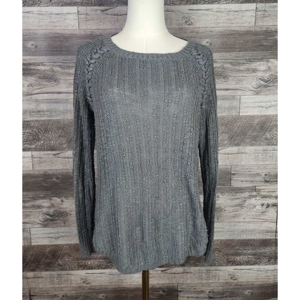 Pink Republic Womens Medium Heather Grey Shaker Knit Braided Shoulder Sweater M